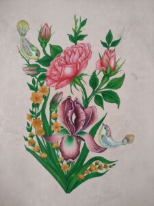 نقاشی گل و مرغ، مینیاتور در گلفروشی هنری آنلاین طرح گل 